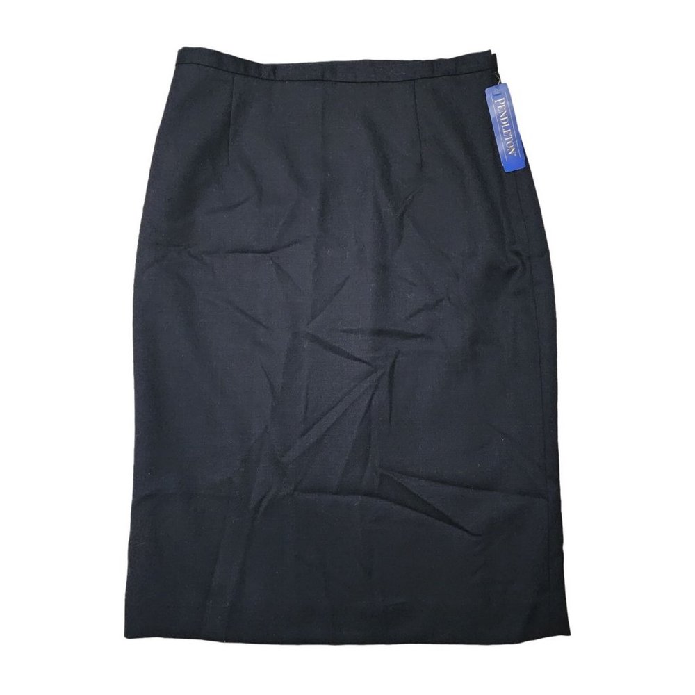 Pendleton NWT Black Skirt 8 Virgin Wool Pleated Back Hem Straight Pencil